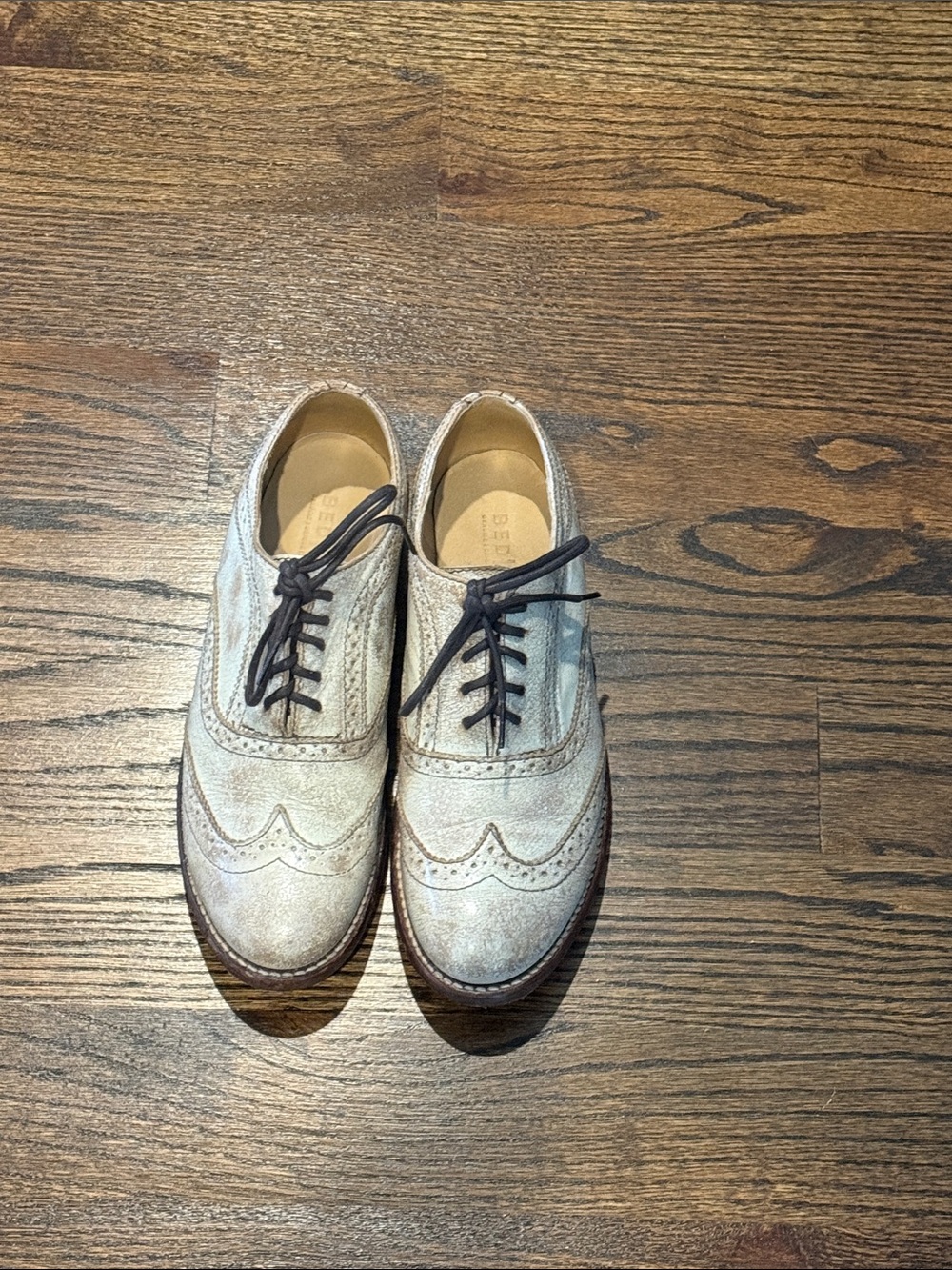 BED|STU Women's Beige Suede Wingtip Oxfords